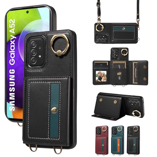 nancencen Hülle für Samsung Galaxy A52 4G / 5G / A52s Handyhülle mit Band, Anti-Fingerabdruck Silikon Schutzhülle 360 Grad Drehring, Kartenfach, Zum Umhängen Leder Stoßfestes Case, Schwarz nancencen Hülle für Samsung Galaxy A52 4G / 5G / A52s Handyhülle mit Band, Anti-Fingerabdruck Silikon Schutzhülle 360 Grad Drehring, Kartenfach, Zum Umhängen Leder Stoßfestes Case, Schwarz von nancencen