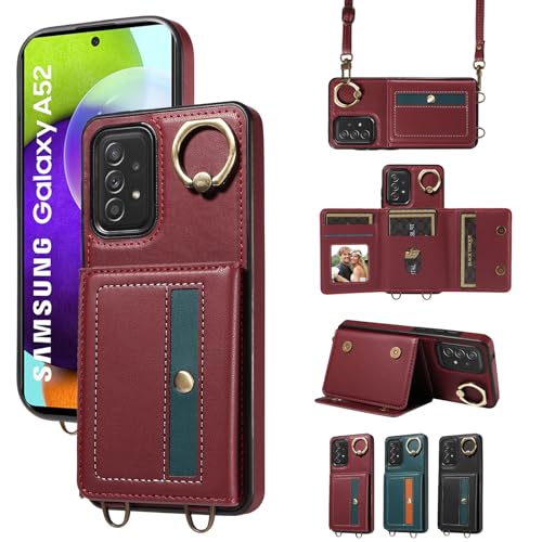 nancencen Hülle für Samsung Galaxy A52 4G / 5G / A52s Handyhülle mit Band, Anti-Fingerabdruck Silikon Schutzhülle 360 Grad Drehring, Kartenfach, Zum Umhängen Leder Stoßfestes Case, WeinRot nancencen Hülle für Samsung Galaxy A52 4G / 5G / A52s Handyhülle mit Band, Anti-Fingerabdruck Silikon Schutzhülle 360 Grad Drehring, Kartenfach, Zum Umhängen Leder Stoßfestes Case, WeinRot von nancencen