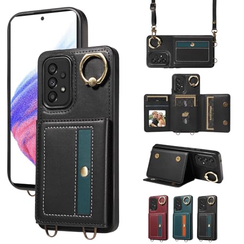 nancencen Hülle für Samsung Galaxy A53 5G Handyhülle mit Band, Anti-Fingerabdruck Silikon Schutzhülle 360 Grad Drehring, Kartenfach, Zum Umhängen Leder Stoßfestes Case, Schwarz nancencen Hülle für Samsung Galaxy A53 5G Handyhülle mit Band, Anti-Fingerabdruck Silikon Schutzhülle 360 Grad Drehring, Kartenfach, Zum Umhängen Leder Stoßfestes Case, Schwarz von nancencen