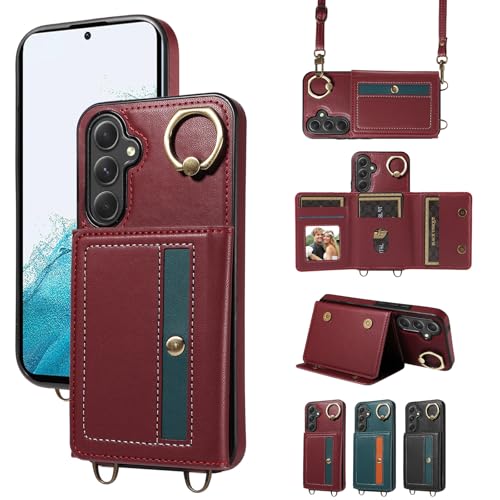 nancencen Hülle für Samsung Galaxy A54 5G Handyhülle mit Band, Anti-Fingerabdruck Silikon Schutzhülle 360 Grad Drehring, Kartenfach, Zum Umhängen Leder Stoßfestes Case, WeinRot nancencen Hülle für Samsung Galaxy A54 5G Handyhülle mit Band, Anti-Fingerabdruck Silikon Schutzhülle 360 Grad Drehring, Kartenfach, Zum Umhängen Leder Stoßfestes Case, WeinRot von nancencen