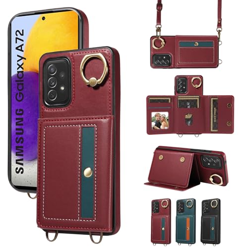 nancencen Hülle für Samsung Galaxy A72 5G Handyhülle mit Band, Anti-Fingerabdruck Silikon Schutzhülle 360 Grad Drehring, Kartenfach, Zum Umhängen Leder Stoßfestes Case, WeinRot nancencen Hülle für Samsung Galaxy A72 5G Handyhülle mit Band, Anti-Fingerabdruck Silikon Schutzhülle 360 Grad Drehring, Kartenfach, Zum Umhängen Leder Stoßfestes Case, WeinRot von nancencen