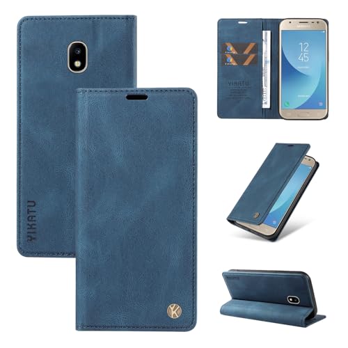 nancencen Hülle für Samsung Galaxy J3 2017 / J330 Handyhülle, Stoßfeste Retro Brieftasche Schutzhülle Klapphülle mit [Kartensteckplätzen] [Stand] TPU Silikon Phone Case - Blau von nancencen