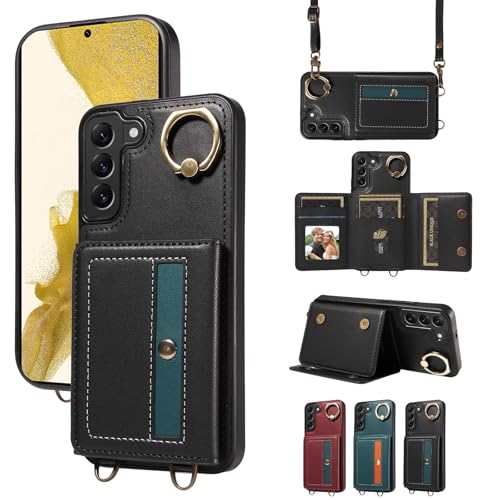 nancencen Hülle für Samsung Galaxy S22 Plus Handyhülle mit Band, Anti-Fingerabdruck Silikon Schutzhülle 360 Grad Drehring, Kartenfach, Zum Umhängen Leder Stoßfestes Case, Schwarz nancencen Hülle für Samsung Galaxy S22 Plus Handyhülle mit Band, Anti-Fingerabdruck Silikon Schutzhülle 360 Grad Drehring, Kartenfach, Zum Umhängen Leder Stoßfestes Case, Schwarz von nancencen