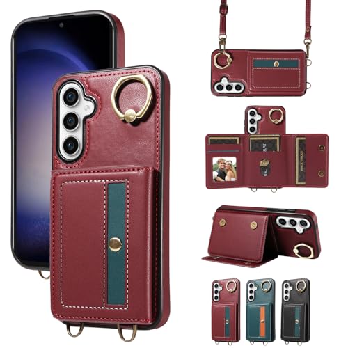 nancencen Hülle für Samsung Galaxy S23 FE Handyhülle mit Band, Anti-Fingerabdruck Silikon Schutzhülle 360 Grad Drehring, Kartenfach, Zum Umhängen Leder Stoßfestes Case, WeinRot nancencen Hülle für Samsung Galaxy S23 FE Handyhülle mit Band, Anti-Fingerabdruck Silikon Schutzhülle 360 Grad Drehring, Kartenfach, Zum Umhängen Leder Stoßfestes Case, WeinRot von nancencen
