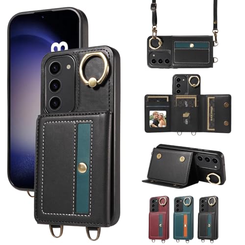 nancencen Hülle für Samsung Galaxy S23 Handyhülle mit Band, Anti-Fingerabdruck Silikon Schutzhülle 360 Grad Drehring, Kartenfach, Zum Umhängen Leder Stoßfestes Case, Schwarz nancencen Hülle für Samsung Galaxy S23 Handyhülle mit Band, Anti-Fingerabdruck Silikon Schutzhülle 360 Grad Drehring, Kartenfach, Zum Umhängen Leder Stoßfestes Case, Schwarz von nancencen