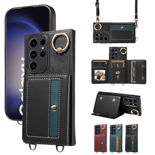 nancencen Hülle für Samsung Galaxy S23 Ultra Handyhülle mit Band, Anti-Fingerabdruck Silikon Schutzhülle 360 Grad Drehring, Kartenfach, Zum Umhängen Leder Stoßfestes Case, Schwarz nancencen Hülle für Samsung Galaxy S23 Ultra Handyhülle mit Band, Anti-Fingerabdruck Silikon Schutzhülle 360 Grad Drehring, Kartenfach, Zum Umhängen Leder Stoßfestes Case, Schwarz von nancencen