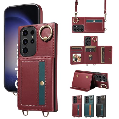 nancencen Hülle für Samsung Galaxy S23 Ultra Handyhülle mit Band, Anti-Fingerabdruck Silikon Schutzhülle 360 Grad Drehring, Kartenfach, Zum Umhängen Leder Stoßfestes Case, WeinRot nancencen Hülle für Samsung Galaxy S23 Ultra Handyhülle mit Band, Anti-Fingerabdruck Silikon Schutzhülle 360 Grad Drehring, Kartenfach, Zum Umhängen Leder Stoßfestes Case, WeinRot von nancencen