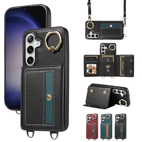 nancencen Hülle für Samsung Galaxy S24 Handyhülle mit Band, Anti-Fingerabdruck Silikon Schutzhülle 360 Grad Drehring, Kartenfach, Zum Umhängen Leder Stoßfestes Case, Schwarz nancencen Hülle für Samsung Galaxy S24 Handyhülle mit Band, Anti-Fingerabdruck Silikon Schutzhülle 360 Grad Drehring, Kartenfach, Zum Umhängen Leder Stoßfestes Case, Schwarz von nancencen