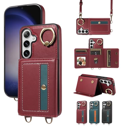 nancencen Hülle für Samsung Galaxy S24 Handyhülle mit Band, Anti-Fingerabdruck Silikon Schutzhülle 360 Grad Drehring, Kartenfach, Zum Umhängen Leder Stoßfestes Case, WeinRot nancencen Hülle für Samsung Galaxy S24 Handyhülle mit Band, Anti-Fingerabdruck Silikon Schutzhülle 360 Grad Drehring, Kartenfach, Zum Umhängen Leder Stoßfestes Case, WeinRot von nancencen