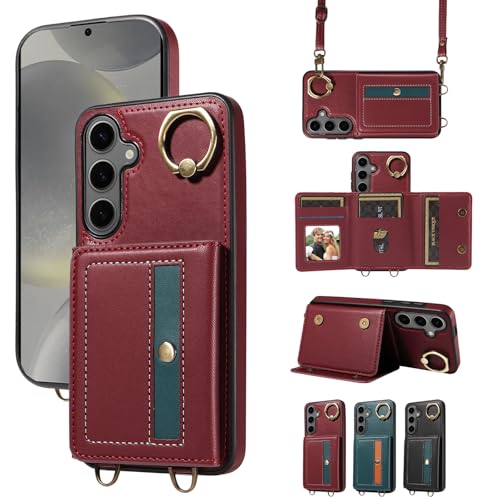 nancencen Hülle für Samsung Galaxy S24 Plus Handyhülle mit Band, Anti-Fingerabdruck Silikon Schutzhülle 360 Grad Drehring, Kartenfach, Zum Umhängen Leder Stoßfestes Case, WeinRot nancencen Hülle für Samsung Galaxy S24 Plus Handyhülle mit Band, Anti-Fingerabdruck Silikon Schutzhülle 360 Grad Drehring, Kartenfach, Zum Umhängen Leder Stoßfestes Case, WeinRot von nancencen