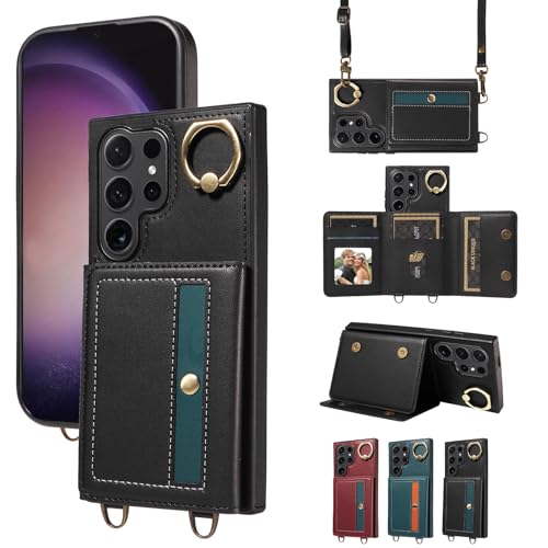 nancencen Hülle für Samsung Galaxy S24 Ultra Handyhülle mit Band, Anti-Fingerabdruck Silikon Schutzhülle 360 Grad Drehring, Kartenfach, Zum Umhängen Leder Stoßfestes Case, Schwarz nancencen Hülle für Samsung Galaxy S24 Ultra Handyhülle mit Band, Anti-Fingerabdruck Silikon Schutzhülle 360 Grad Drehring, Kartenfach, Zum Umhängen Leder Stoßfestes Case, Schwarz von nancencen