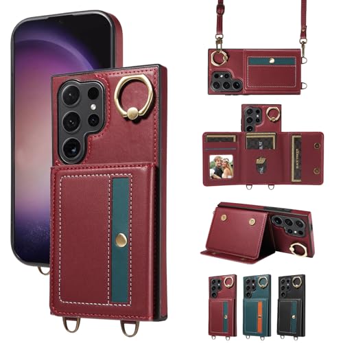 nancencen Hülle für Samsung Galaxy S24 Ultra Handyhülle mit Band, Anti-Fingerabdruck Silikon Schutzhülle 360 Grad Drehring, Kartenfach, Zum Umhängen Leder Stoßfestes Case, WeinRot nancencen Hülle für Samsung Galaxy S24 Ultra Handyhülle mit Band, Anti-Fingerabdruck Silikon Schutzhülle 360 Grad Drehring, Kartenfach, Zum Umhängen Leder Stoßfestes Case, WeinRot von nancencen