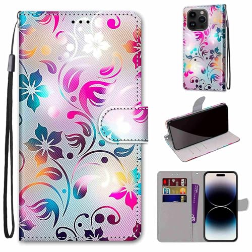 nancencen Hülle für iPhone 15 Pro Max 6.7",[Premium PU Leder] [3 Kartenfach] Kratzfeste Wallet Etui Klapphülle,Buntes Muster von nancencen