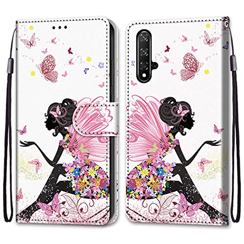 nancencen Kompatibel mit Huawei Honor 20 / Nova 5T Hülle,Wallet (Karten Slot) Schutzhülle PU Leder Flip Cover TPU Magnetische Handyhülle - Schmetterling von nancencen