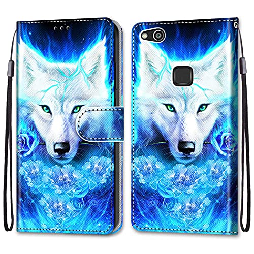 nancencen Kompatibel mit Huawei P10 Lite Handyhülle, PU Leder Flip Cover Wallet Hülle (Anti-Fall) Anwendbar Huawei P10 Lite - Weißer Wolf von nancencen