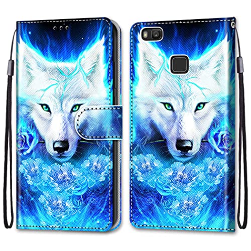 nancencen Kompatibel mit Huawei P9 Lite Handyhülle, PU Leder Flip Cover Wallet Hülle (Anti-Fall) Anwendbar Huawei P9 Lite - Weißer Wolf von nancencen