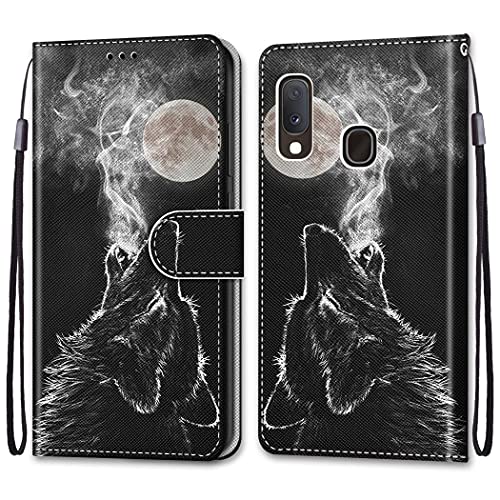 nancencen Kompatibel mit Samsung Galaxy A20E Hülle,Wallet (Karten Slot) Schutzhülle PU Leder Flip Cover TPU Magnetische Handyhülle - Schwarzer Wolf von nancencen