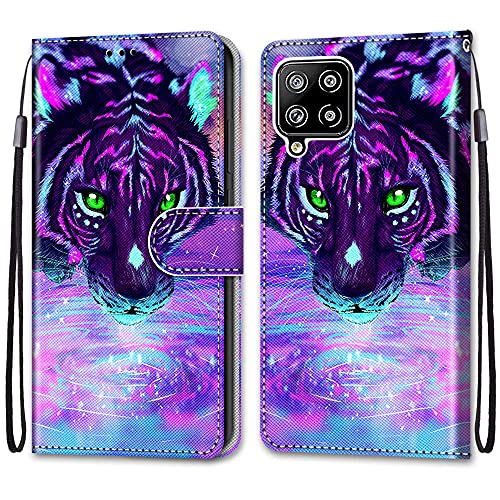 nancencen Kompatibel mit Samsung Galaxy A42 5G Handyhülle, PU Leder Flip Cover Wallet Hülle (Anti-Fall) Anwendbar Samsung Galaxy A42 5G - Lila Tiger von nancencen