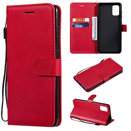 nancencen Kompatibel mit Samsung Galaxy A71 Handyhülle, PU Ledertasche Kartenfach TPU Wallet Case Flip Schutzhülle für Samsung Galaxy A71 - Rot von nancencen