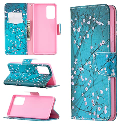 nancencen Kompatibel mit Samsung Galaxy A72 5G / A72 4G Handyhülle, Dünnschaliges Lederetui Mit Kartenhalter, Vintage Gemalt Flip Cover Schutzhülle (Pflaumenblüte) von nancencen