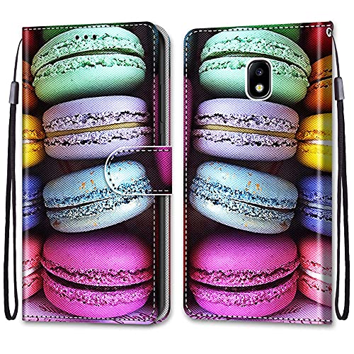 nancencen Kompatibel mit Samsung Galaxy J7 Duos 2017 / J7 Plus/SM-J730 Handyhülle, Flip Cover Schutzhülle (Anti-Fall) Kartenschlitz Portemonnaie Stil - Makrone von nancencen