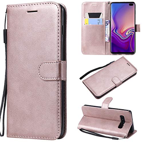 nancencen Kompatibel mit Samsung Galaxy S10 Plus Handyhülle, PU Ledertasche Kartenfach TPU Wallet Case Flip Schutzhülle für Samsung Galaxy S10 Plus - Roségold von nancencen