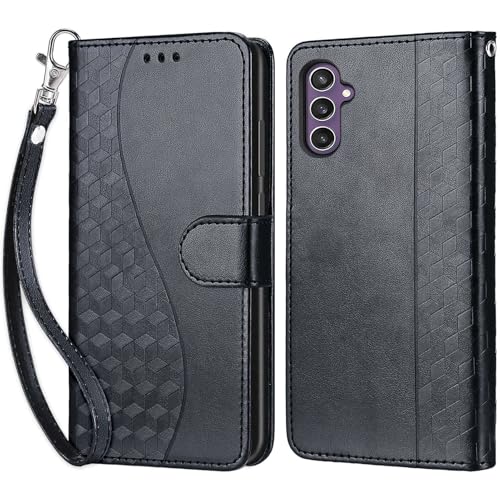 nancencen Kompatibel mit Samsung Galaxy S23 FE 5G Hülle, Stoßfeste TPU Handyhülle Flip Leder Brieftasche Kartenfächern Klapphülle Premium Schutzhülle (Schwarzes Quadrat) von nancencen