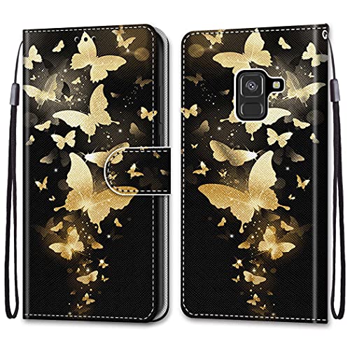 nancencen Kompatibel mit Samsung Galaxy SM-A530F / A8 2018 Handyhülle, PU Leder Flip Cover Wallet Hülle (Anti-Fall) - Schmetterling von nancencen