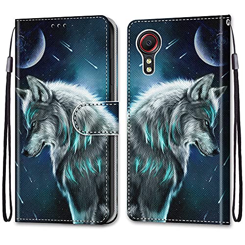 nancencen Kompatibel mit Samsung Galaxy Xcover 5 Handyhülle, PU Leder Flip Cover Wallet Hülle (Anti-Fall) Anwendbar Samsung Galaxy Xcover 5 - Schwarzer Wolf von nancencen