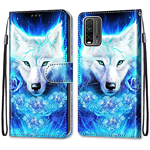 nancencen Kompatibel mit XiaoMi Redmi 9 Power/Note 9 4G / Redmi 9T Handyhülle, PU Leder Flip Cover Wallet Hülle (Anti-Fall) - Weißer Wolf von nancencen