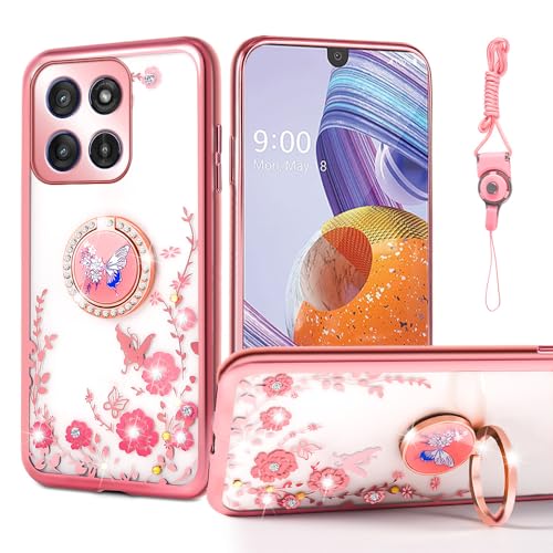 nancheng Schutzhülle für Motorola Edge 5G 2025, 16,8 cm (6,6 Zoll), mit Ringständer, weiches Silikon, stoßfest, Rosen-Schmetterling von nancheng