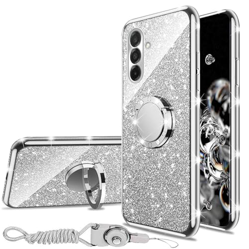 nancheng Schutzhülle für Samsung Galaxy A26 5G, mit Ring, Ständer, Schlüsselband, stoßfest, niedlich, weiches TPU, Glitzer, für Mädchen, Damen, Herren, Silber nancheng Schutzhülle für Samsung Galaxy A26 5G, mit Ring, Ständer, Schlüsselband, stoßfest, niedlich, weiches TPU, Glitzer, für Mädchen, Damen, Herren, Silber von nancheng