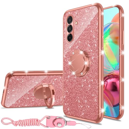 nancheng Schutzhülle für Samsung Galaxy A26 5G, niedlicher Glitzer, luxuriös, weiches Silikon, transparent, mit Ringständer, Schlaufe, Schlüsselband, stoßfest, Roségold nancheng Schutzhülle für Samsung Galaxy A26 5G, niedlicher Glitzer, luxuriös, weiches Silikon, transparent, mit Ringständer, Schlaufe, Schlüsselband, stoßfest, Roségold von nancheng