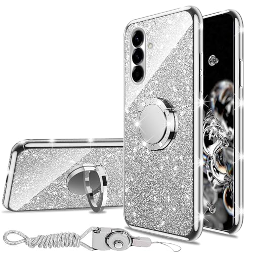 nancheng Schutzhülle für Samsung Galaxy A56 5G, mit Ring, Ständer, Schlüsselband, stoßfest, niedlich, weiches TPU, Glitzer, für Mädchen, Damen, Herren, Silber nancheng Schutzhülle für Samsung Galaxy A56 5G, mit Ring, Ständer, Schlüsselband, stoßfest, niedlich, weiches TPU, Glitzer, für Mädchen, Damen, Herren, Silber von nancheng