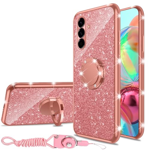 nancheng Schutzhülle für Samsung Galaxy A56 5G, niedlicher Glitzer, luxuriös, weiches Silikon, transparent, mit Ringständer, Schlaufe, Schlüsselband, stoßfest, Roségold nancheng Schutzhülle für Samsung Galaxy A56 5G, niedlicher Glitzer, luxuriös, weiches Silikon, transparent, mit Ringständer, Schlaufe, Schlüsselband, stoßfest, Roségold von nancheng