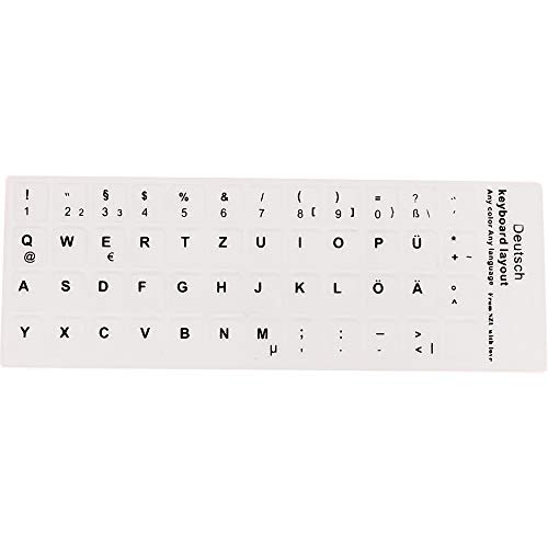 Tastaturaufkleber Schwarz Buchstaben mit weißem Hintergrund für alle Laptops Desktop Computer Tastatur (deutsch_weiß) von nasi