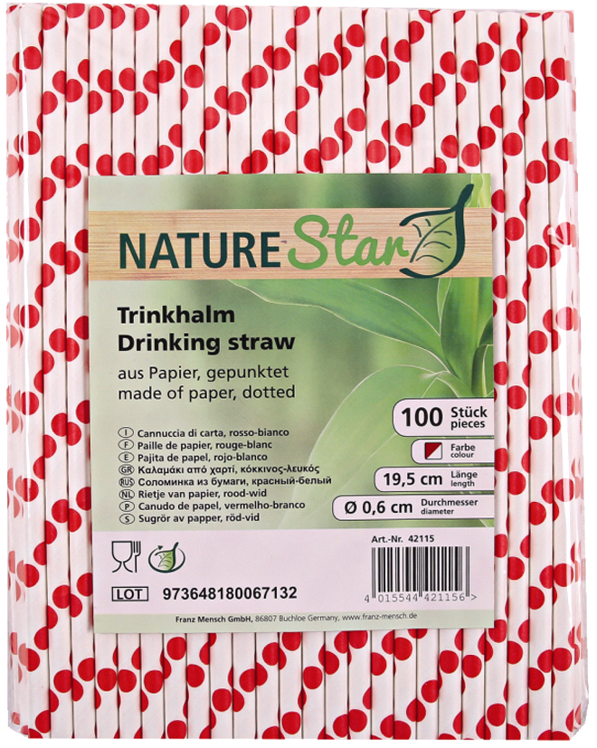 NATURE Star Papier-Trinkhalm, 197 mm, rot/weiß gepunktet von nature star