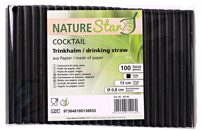 NATURE Star Papier-Trinkhalm , Cocktail, , 130 mm, schwarz von nature star