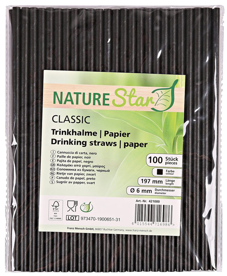 NATURE Star Papier-Trinkhalm Classic, 197 mm, schwarz von nature star