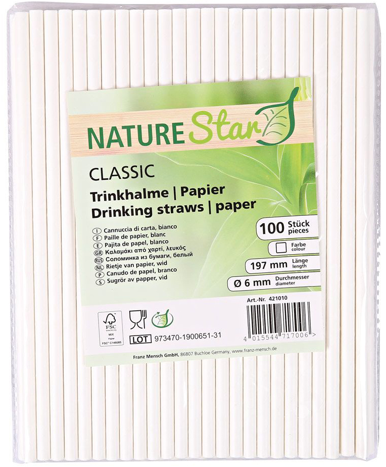 NATURE Star Papier-Trinkhalm Classic, 197 mm, weiß von nature star