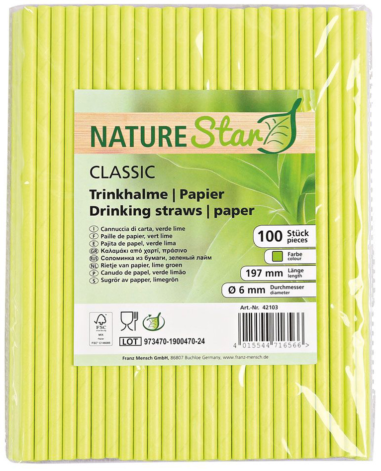 NATURE Star Papiertrinkhalme Classic, 197 mm, limettengrün NATURE Star Papiertrinkhalme Classic, 197 mm, limettengrün von nature star