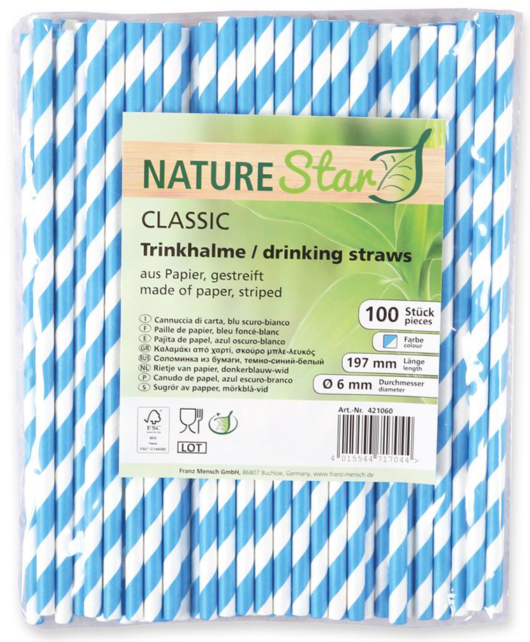 NATURE Star Papiertrinkhalme Classic, 197 mm, orange/weiß von nature star