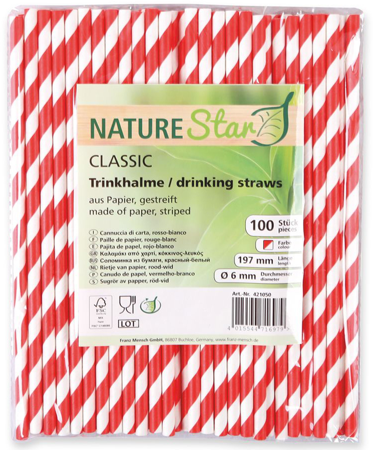 NATURE Star Papiertrinkhalme Classic, 197 mm,dunkelblau/weiß von nature star