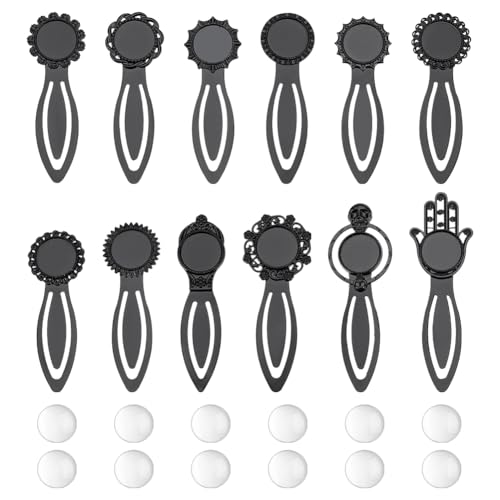 NBEADS 38 Stück Lesezeichen Cabochon Fassung, 12 Stück Retro-Stil Metall Lesezeichen Lünette Tablett 26 Stück Glas Kuppel Cabochon Lesezeichen Makings Sets für Geschenk Crafting DIY Lesezeichen von nbeads