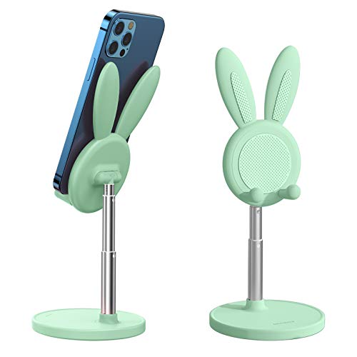 nediea Cute Bunny Phone Holder, Desktop Cell Phone Holder Stand, Height Angle Adjustable Phone Stand, Compatible with Most Handys or Tablets (4-10 Inch) (Green) von nediea
