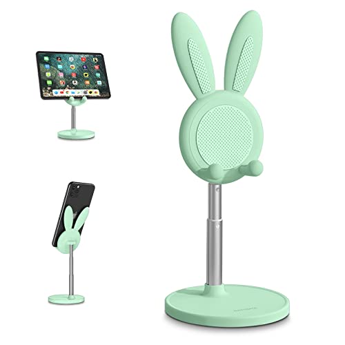 nediea Handy-Ständer, Winkelhöhe, verstellbarer Handy-Ständer für Schreibtisch, niedlicher Kaninchen-Handyhalter für Schreibtisch, kompatibel mit allen Handys, iPhone, iPad, Tablet (4-10 Zoll) (grün) von nediea
