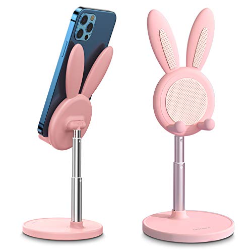 nediea Niedlicher Hase Handy Ständer, verstellbare Tisch Handy Halterung, Winkel Höhe einstellbar Tablet Halter kompatibel mit Smartphone und weitere 4-10 Zoll Geräte (Rosa) von nediea