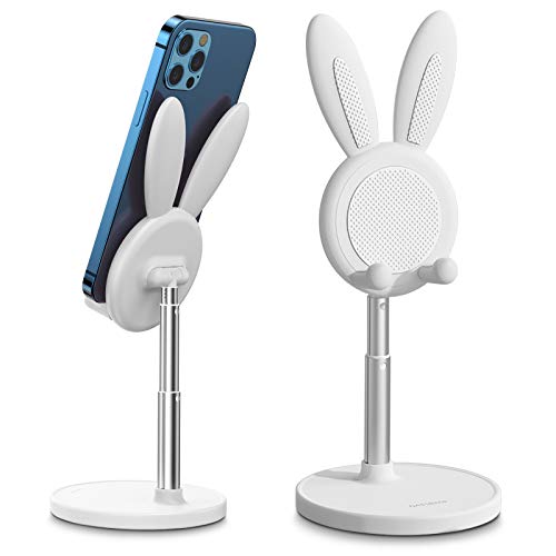 nediea Niedlicher Hase Handy Ständer, verstellbare Tisch Handy Halterung, Winkel Höhe einstellbar Tablet Halter kompatibel mit Smartphone und weitere 4-10 Zoll Geräte (Weiß) von nediea