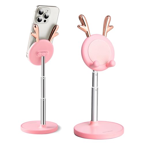 nediea Niedlicher Hirsch Handy Ständer, Verstellbare Tisch Handy Halterung für iPhone, Winkel Höhe Einstellbar Handyständer Kompatibel mit Smartphone Tablet und Weitere 4-10 Zoll Geräte (Rosa) von nediea