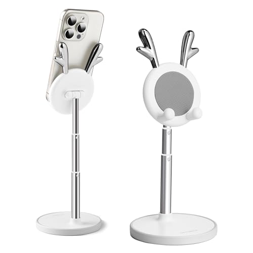 nediea Niedlicher Hirsch Handy Ständer, Verstellbare Tisch Handy Halterung für iPhone, Winkel Höhe Einstellbar Handyständer Kompatibel mit Smartphone Tablet und Weitere 4-10 Zoll Geräte (Weiß) von nediea